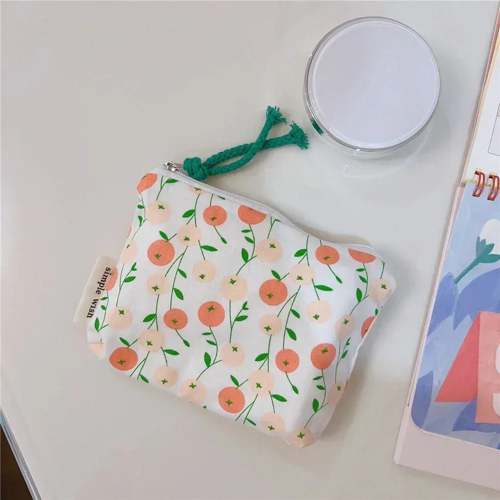petite trousse de maquillage cosmétique pour femmes et filles, mini sacs à fleurs en coton, trousse de maquillage rouge à lèvres, sac à main pour enfants, trousse à poudres à monnaie