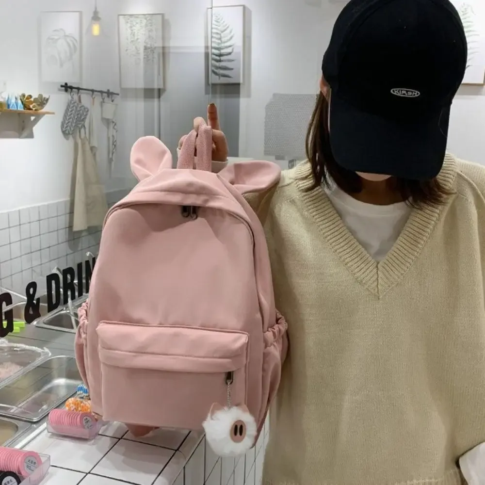 nouveau sac à dos étudiant à oreilles de lapin, couleur unie, sangle réglable, sac à dos pour femme, léger, grande capacité, sac de voyage pour étudiants