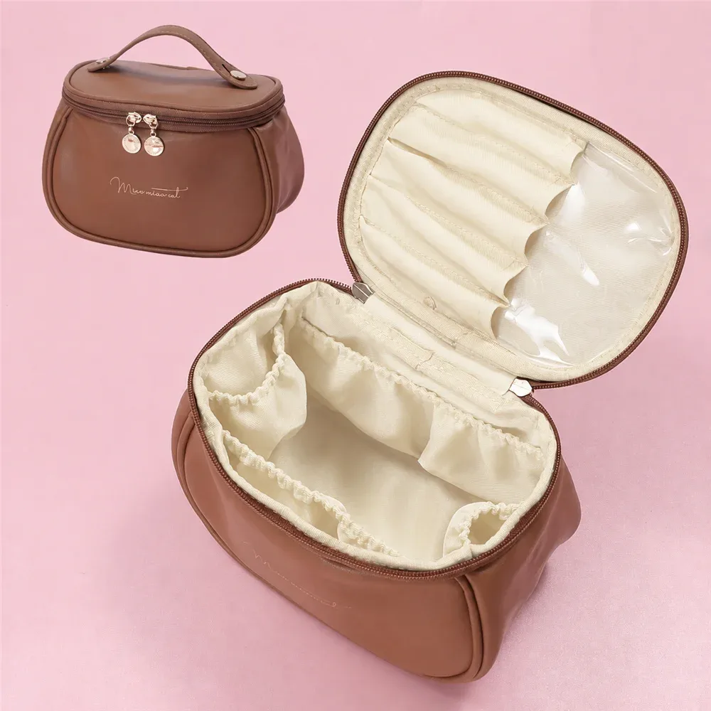 sac de maquillage imperméable de grande capacité pour femmes, sac de toilette en cuir pu de grande capacité, sac de rangement pour cosmétiques de voyage