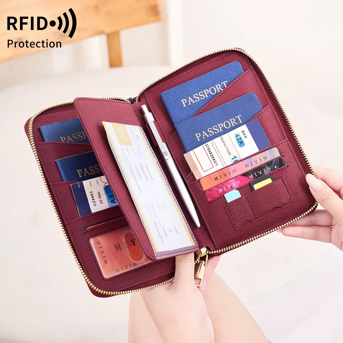 porte-passeport rfid miyin en cuir pu, indispensable pour les voyages en famille, pour cartes de crédit, billets et documents, unisexe