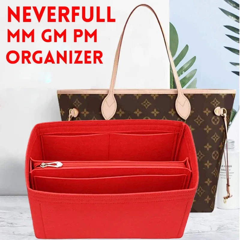 Insert organisateur de sac à main en feutre pour LV Neverfull MM GM PM, sac de doublure façonnant dans le sac, organisateur avec poches zippées, rangement