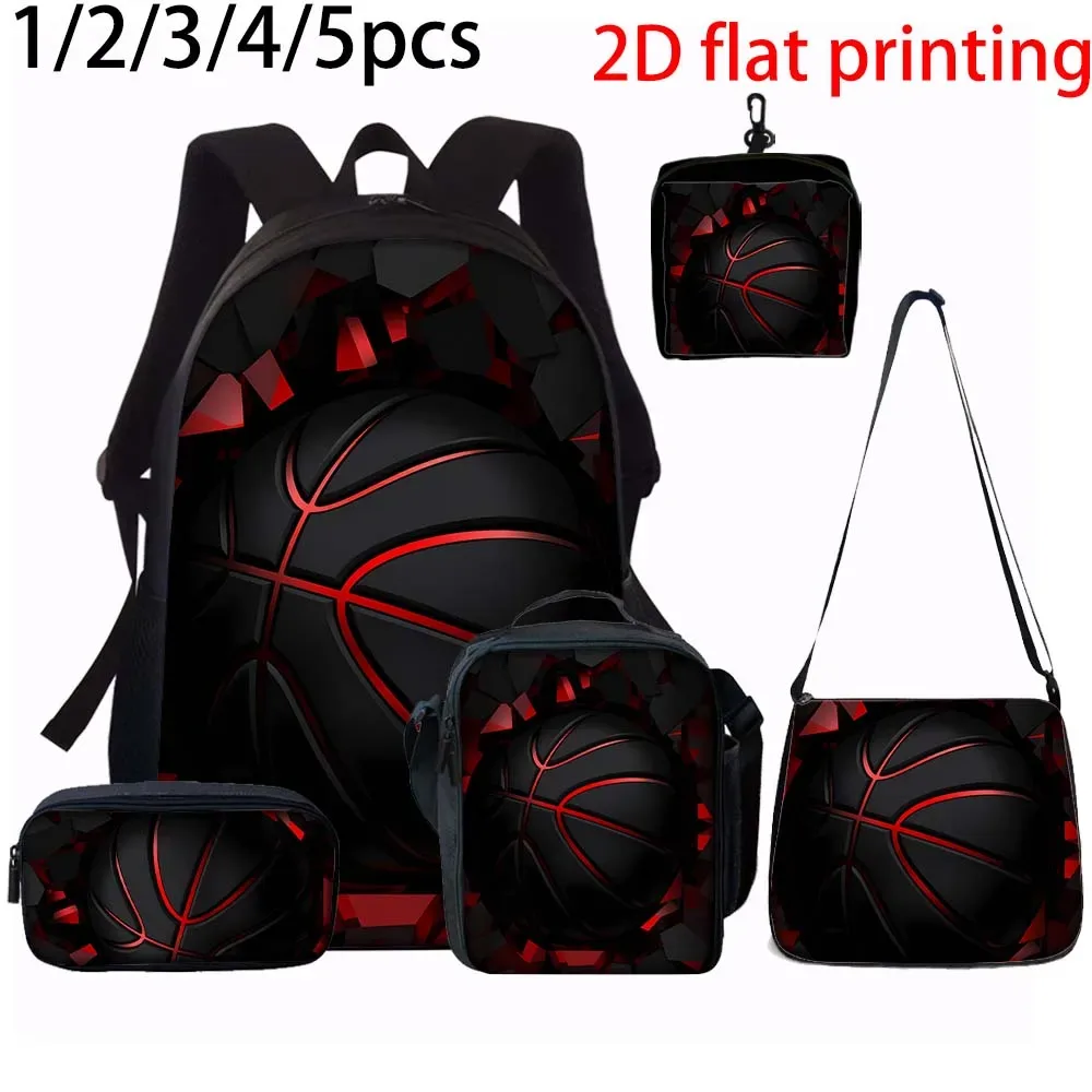 ensemble de sacs à dos graphiques sur le thème du basketball (1/2/3/4/5 pièces) | parfait pour l'école et les déplacements quotidiens