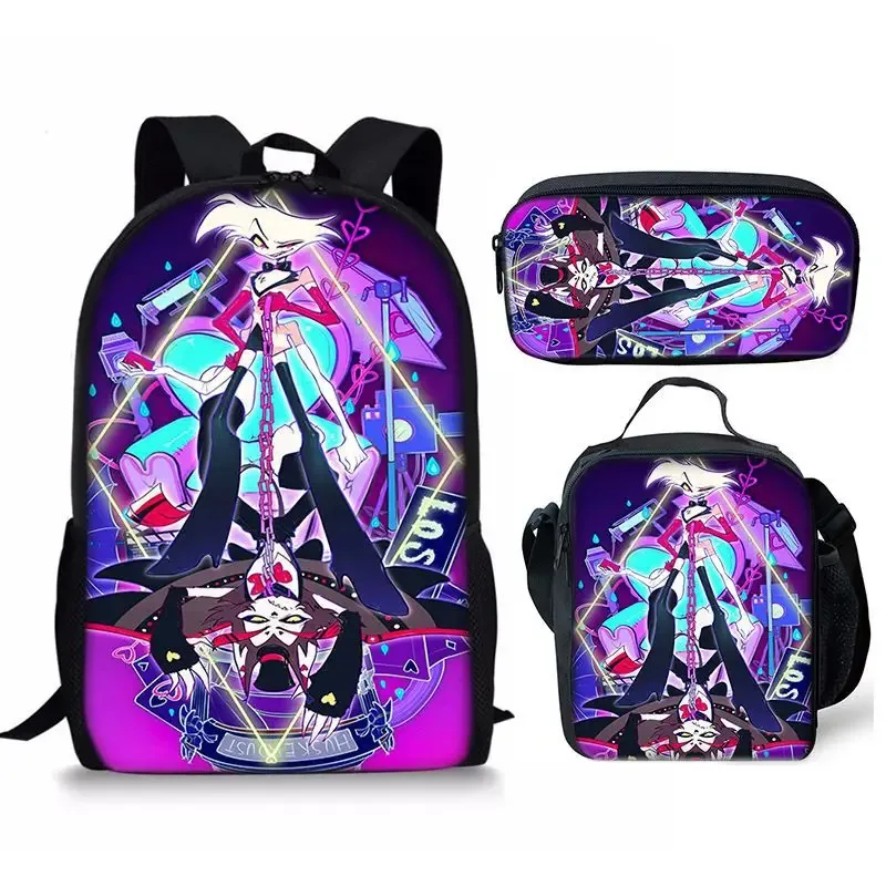 hôtel hazbin sac à dos cartable sac à déjeuner trousse à crayons ensemble cadeau pour enfants étudiants