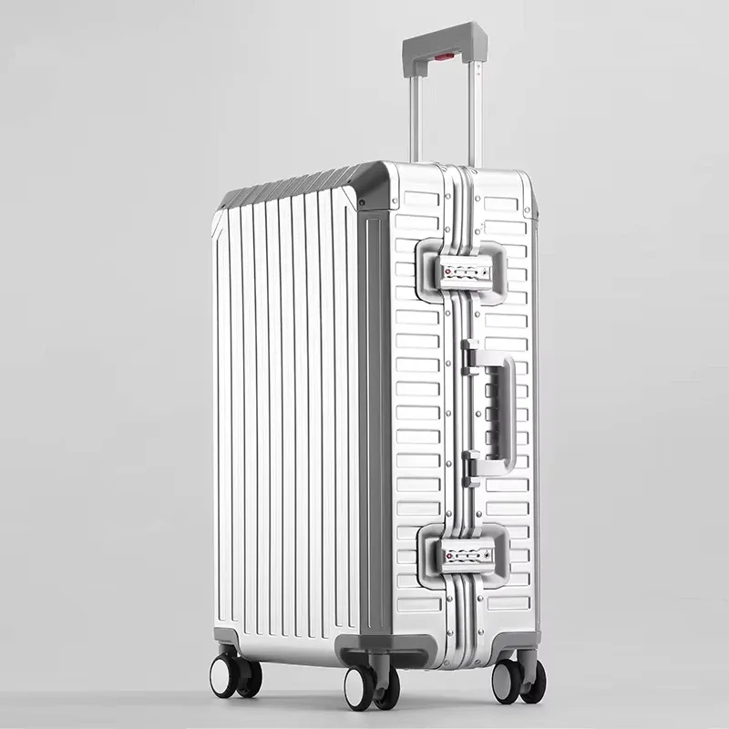 valise de luxe pour hommes d'affaires en alliage d'aluminium-magnésium à 100 %, avec roulettes pivotantes, serrure tsa, pour voyages, 20/24/26/29 pouces
