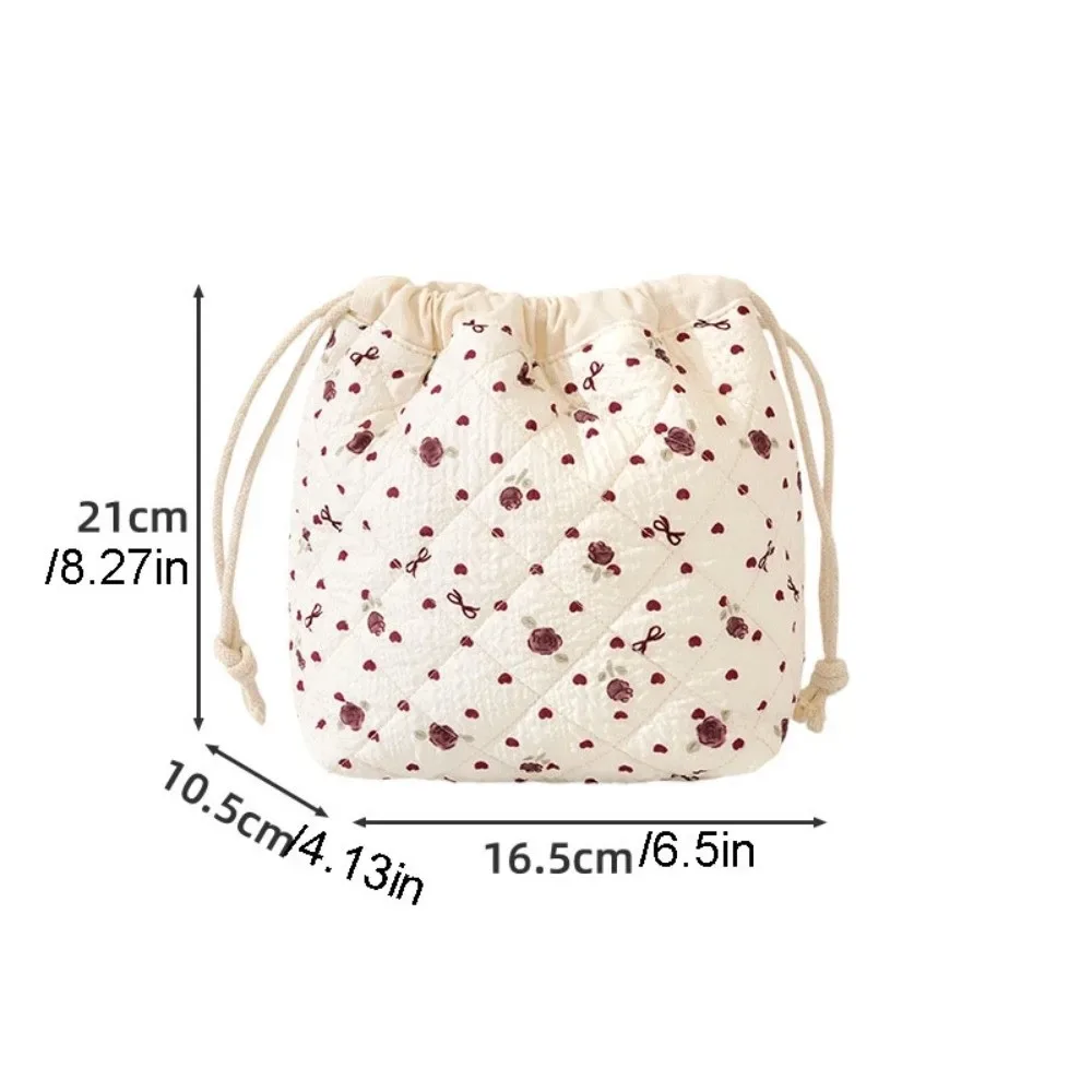 sac à cosmétiques en coton matelassé doux, sac de rangement pour bijoux à cordon, sac de rangement pour rouge à lèvres, sac à maquillage esthétique à fleurs douces, sac de voyage