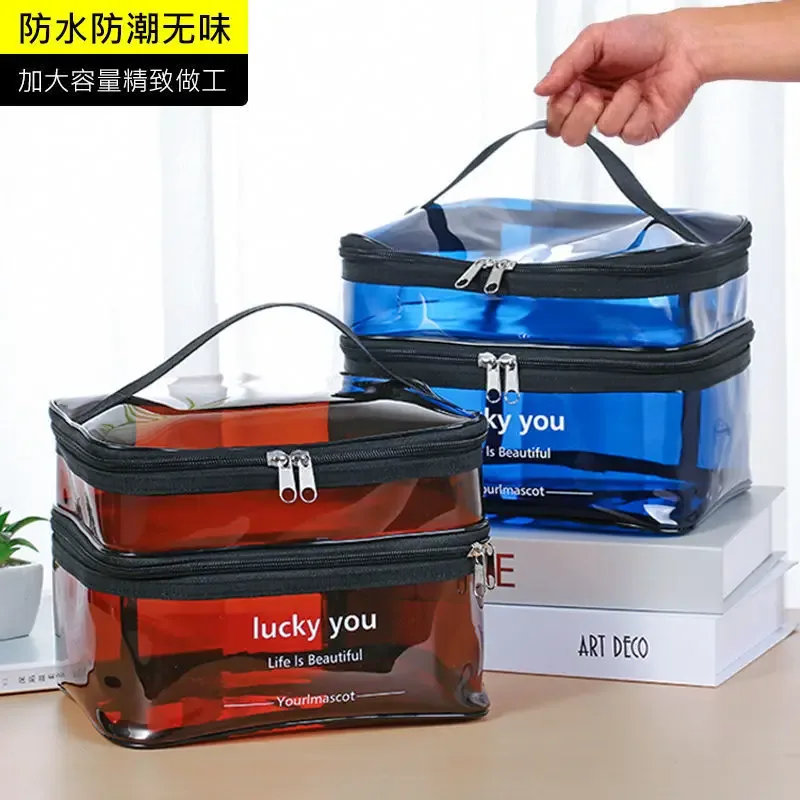 trousse de toilette portable double couche pour femmes, grande capacité, sac à cosmétiques étanche, sac de rangement de voyage
