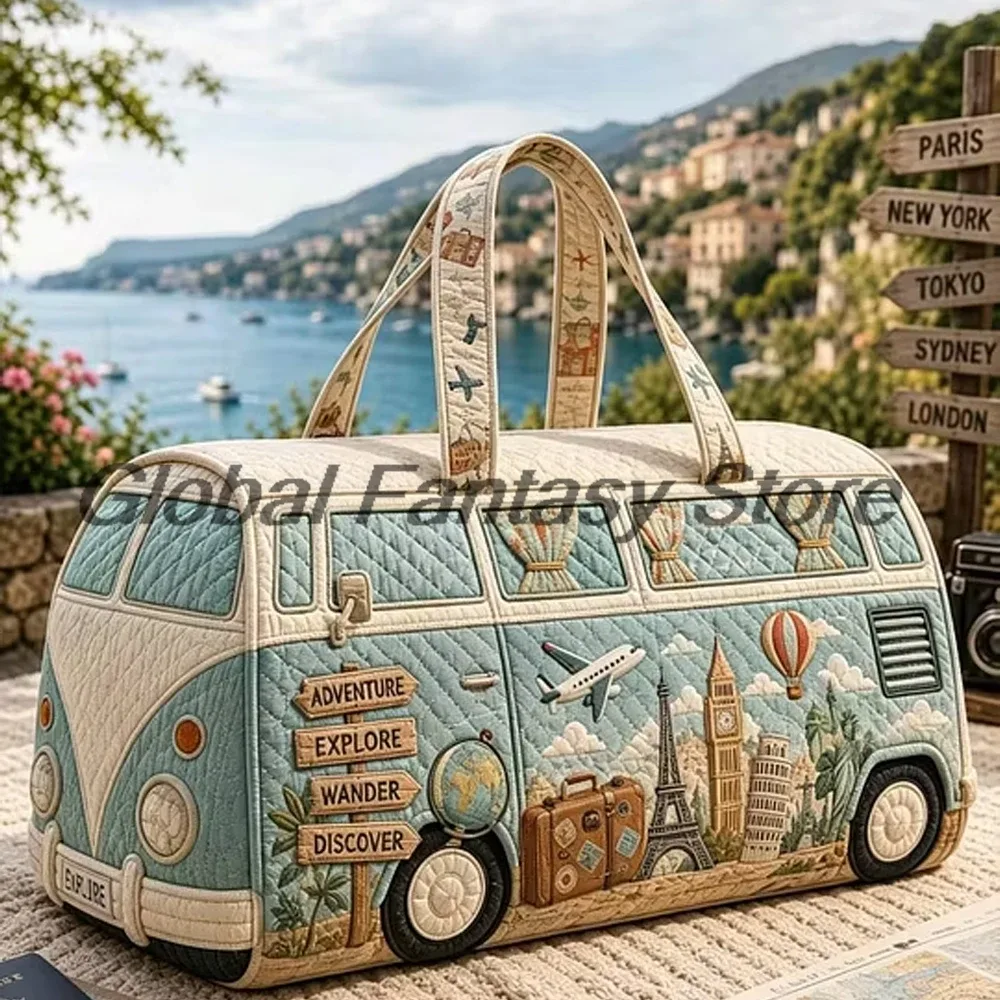 sac de voyage matelassé vintage style bus d'aventure, sac fourre-tout rétro pour femme et homme, sac de week-end pour l'extérieur