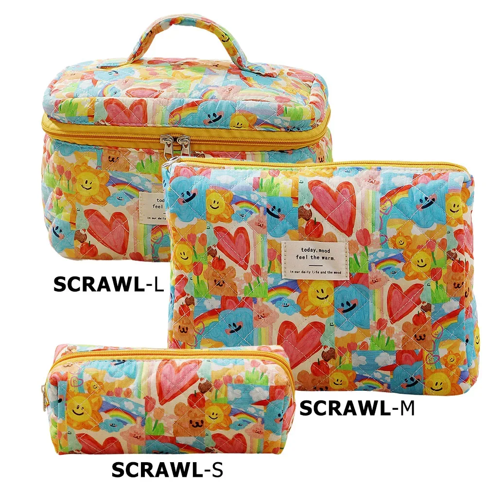 sac de maquillage en coton matelassé pour femmes, 1 pièce, mignon, fermeture éclair, organisateur de cosmétiques, sac à main en tissu en forme de boîte, trousse de toilette portable pour filles