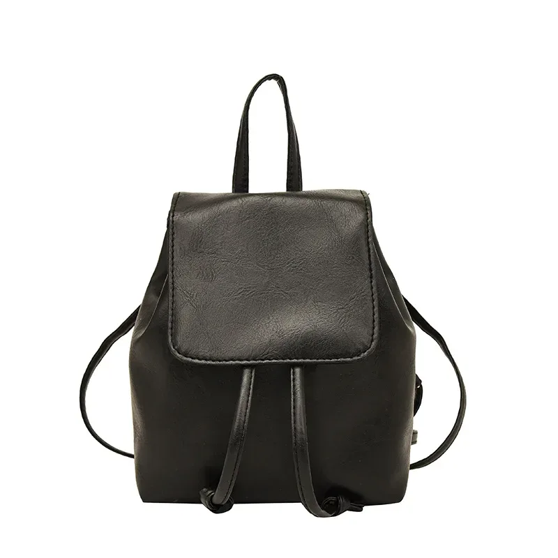 sac à dos à rabat en cuir pu pour femmes, petit sac à dos d'école texturé à cordon de serrage, sacs de voyage à la mode pour filles