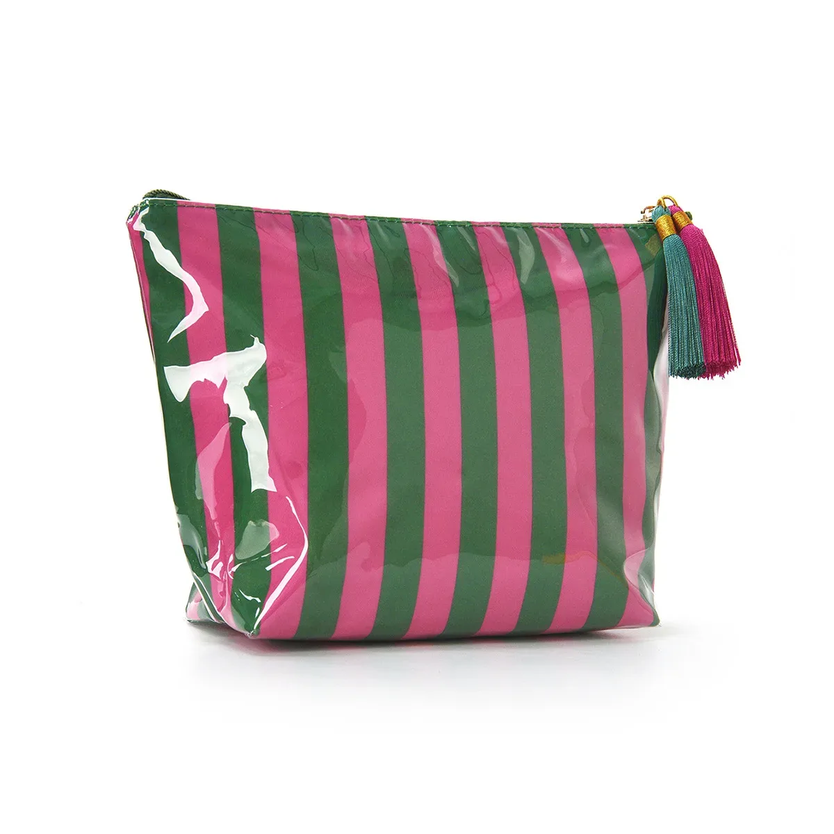 grande trousse de maquillage mignonne à grande capacité avec fermeture éclair - grande trousse de toilette de voyage rayée pour femmes, sac de rangement pour cosmétiques et articles de toilette
