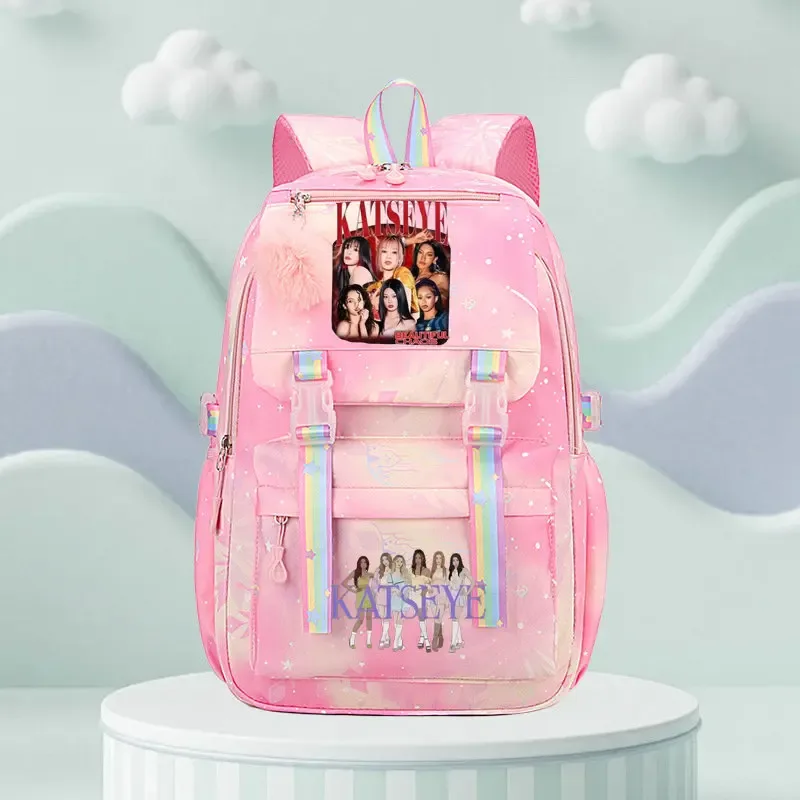 sac d'école katseye print, sac d'école pour élèves du primaire, sac à dos de voyage en plein air, sac à dos tendance pour filles, sac à dos pour enfants.