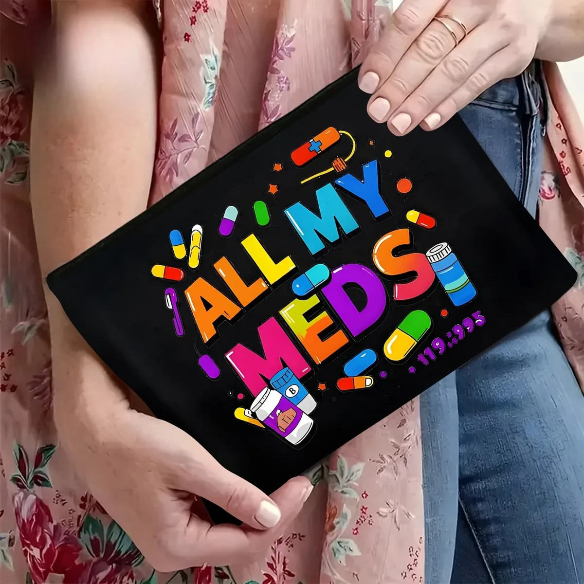 all my meds design pochette de rangement multifonctionnelle pour cosmétiques et collations de voyage – fermeture à glissière en polyester durable, rangement compact