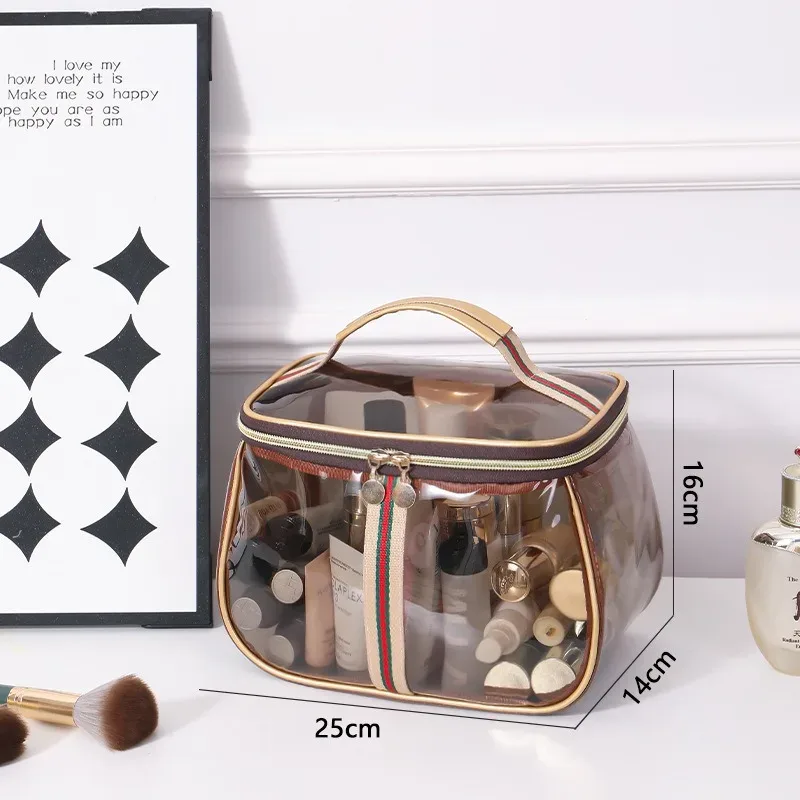 Sac cosmétique transparent imperméable pour femmes, grande capacité avec miroir, sac de toilette portable de voyage, sac de rangement pour salle de sport et bain.