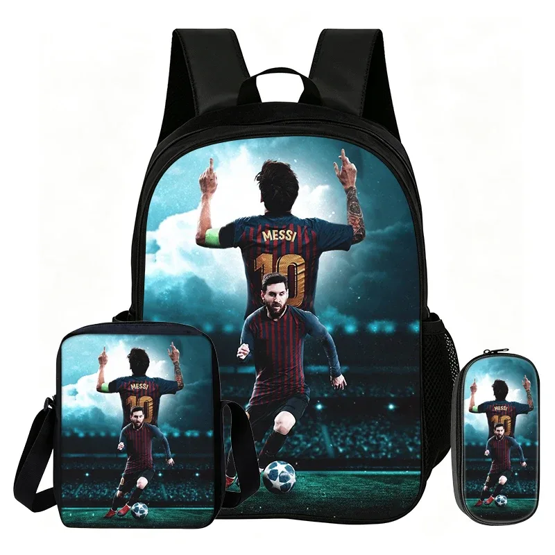 ensemble de 3 pièces m-messi pour enfants : sac à dos scolaire, sac à bandoulière et trousse à crayons – sac de sport football, sac à dos de star du football