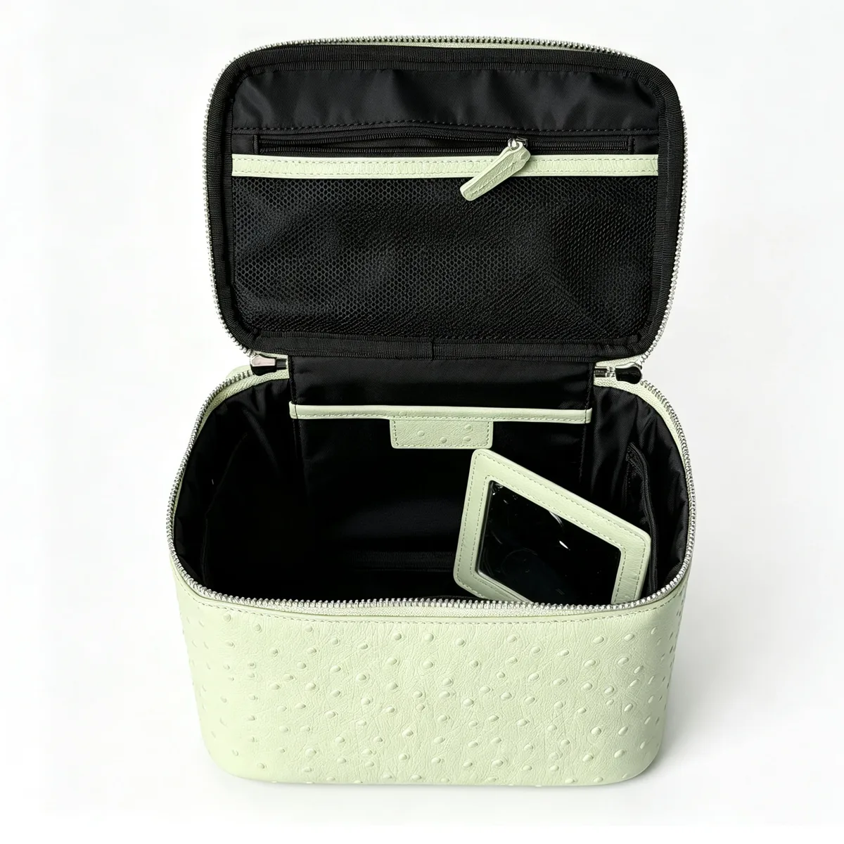 trousse de toilette de voyage en cuir véritable grande capacité, motif autruche, nouvelle collection luxe, portable, pour cosmétiques