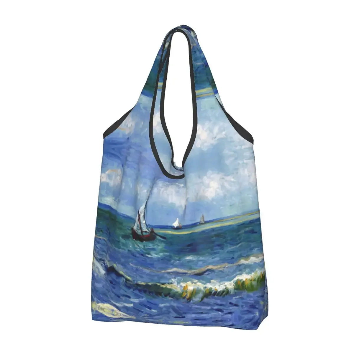 sac fourre-tout portable personnalisé drôle 73 terrasse la nuit, peinture de vincent van gogh, sac d'épicerie initié