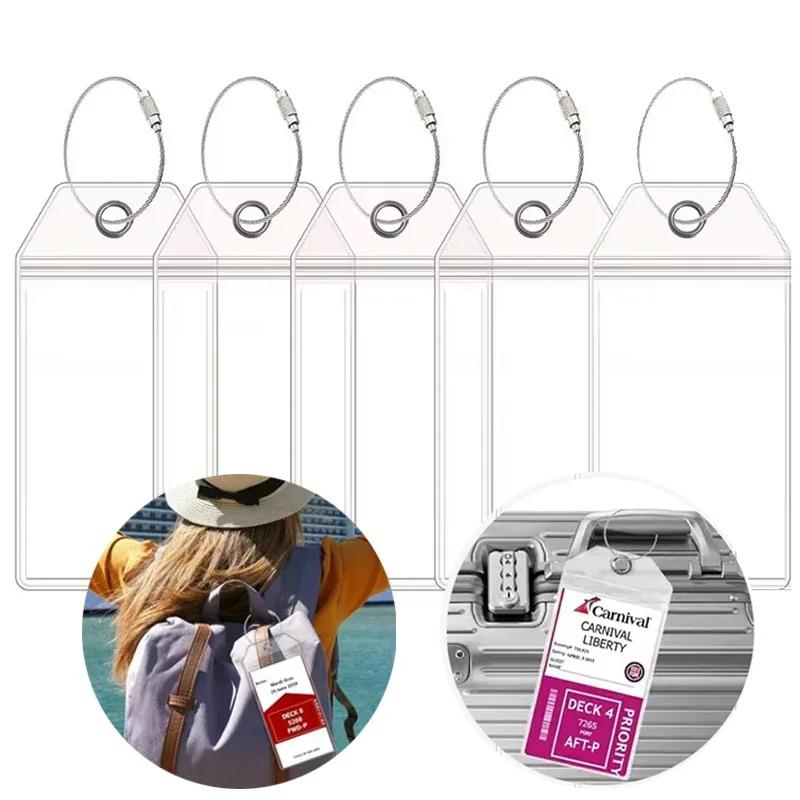 étiquettes transparentes pour bagages de croisière, étiquettes de bagages de voyage imperméables en pvc avec boucles, porte-clés pour une identification facile, 5 à 25 pièces