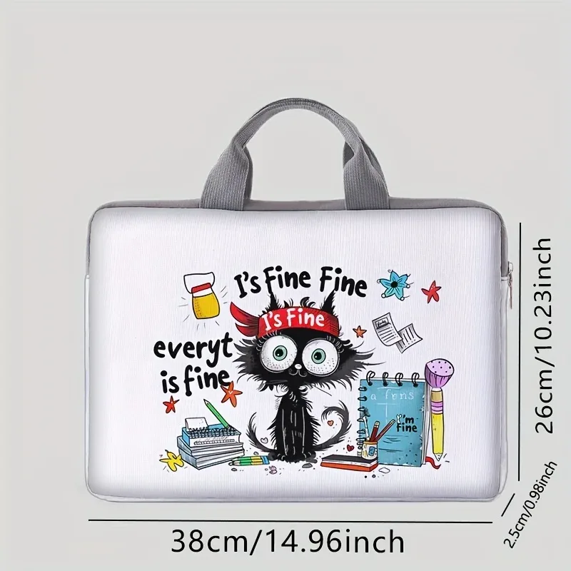 ensemble unique, deux styles, sacoche pour ordinateur portable et porte-documents à motif de chat noir, adapté aux ordinateurs portables de 14 pouces.