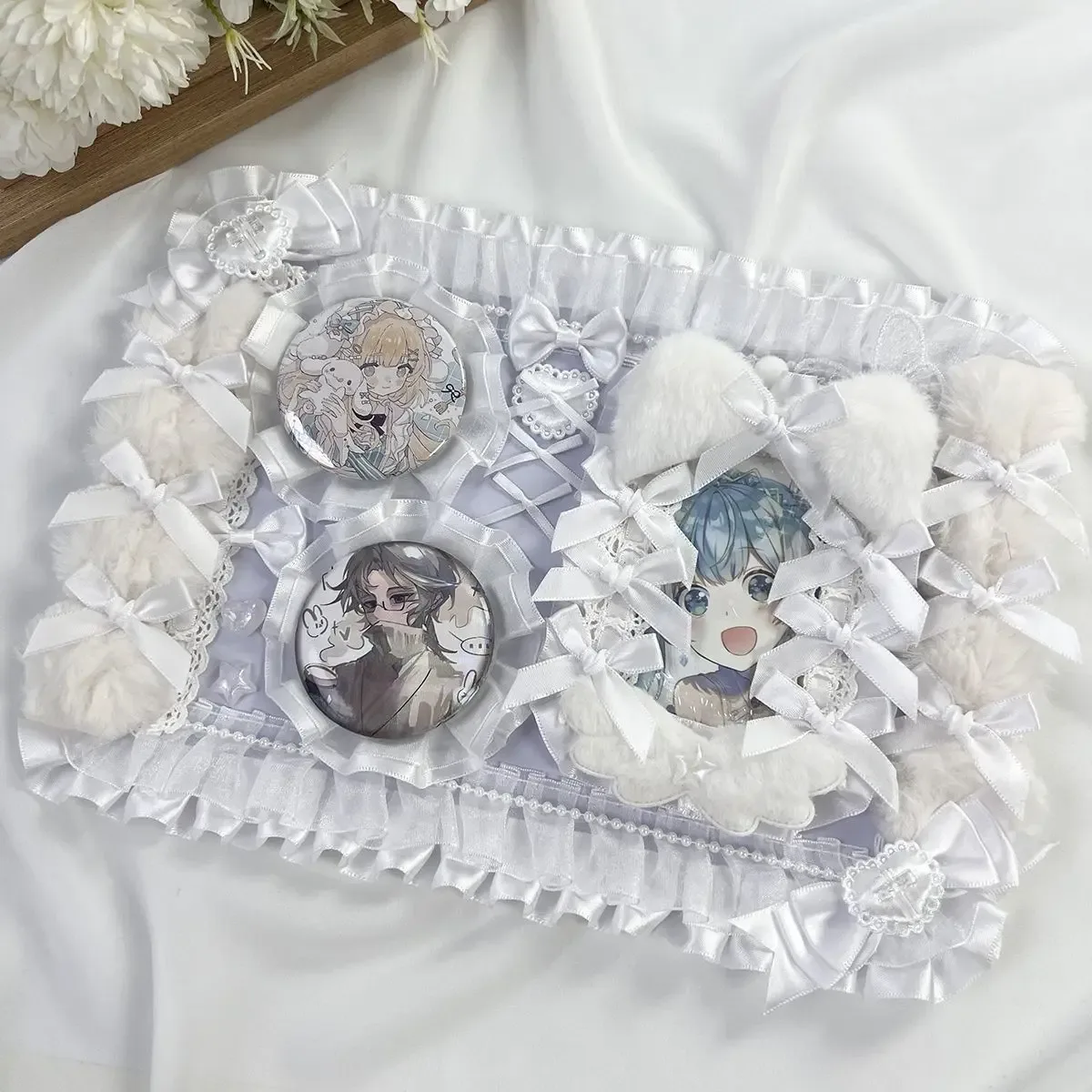 organisateur de badges pour sac ita en dentelle fait main, avec panneau de présentation, accessoire mignon avec nœud, pour collection gu mei et remplissage de rangement