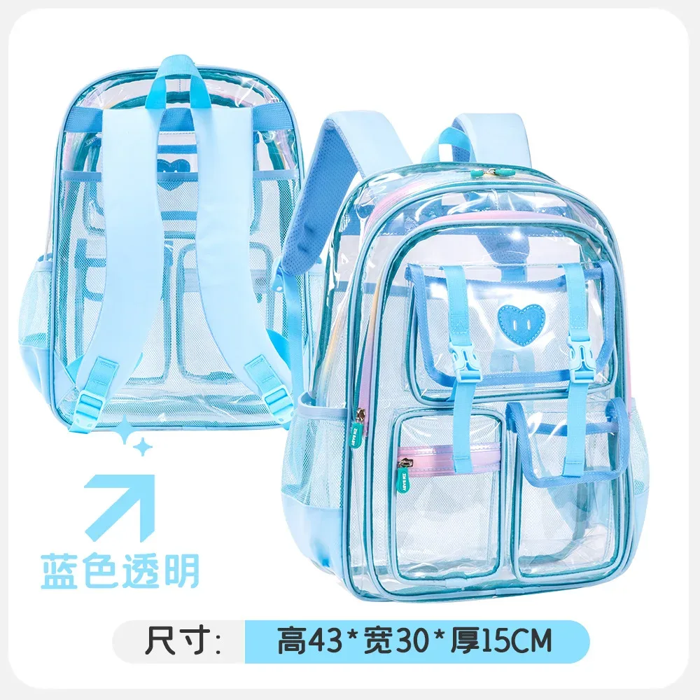 sac à dos transparent en pvc pour filles, sac d'école léger et transparent pour enfants, pour l'école quotidienne et les voyages