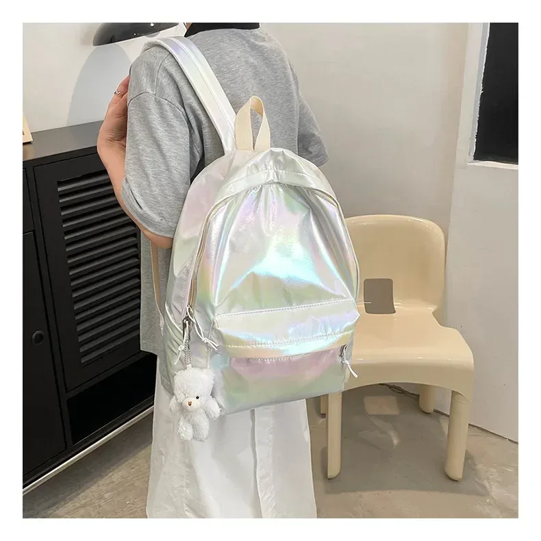 sacs à dos brillants kpop pour femmes, grande capacité, décontractés, pour filles, sac d'école, sac à dos pour ordinateur portable, sac de voyage en cuir pu, sac à dos féminin