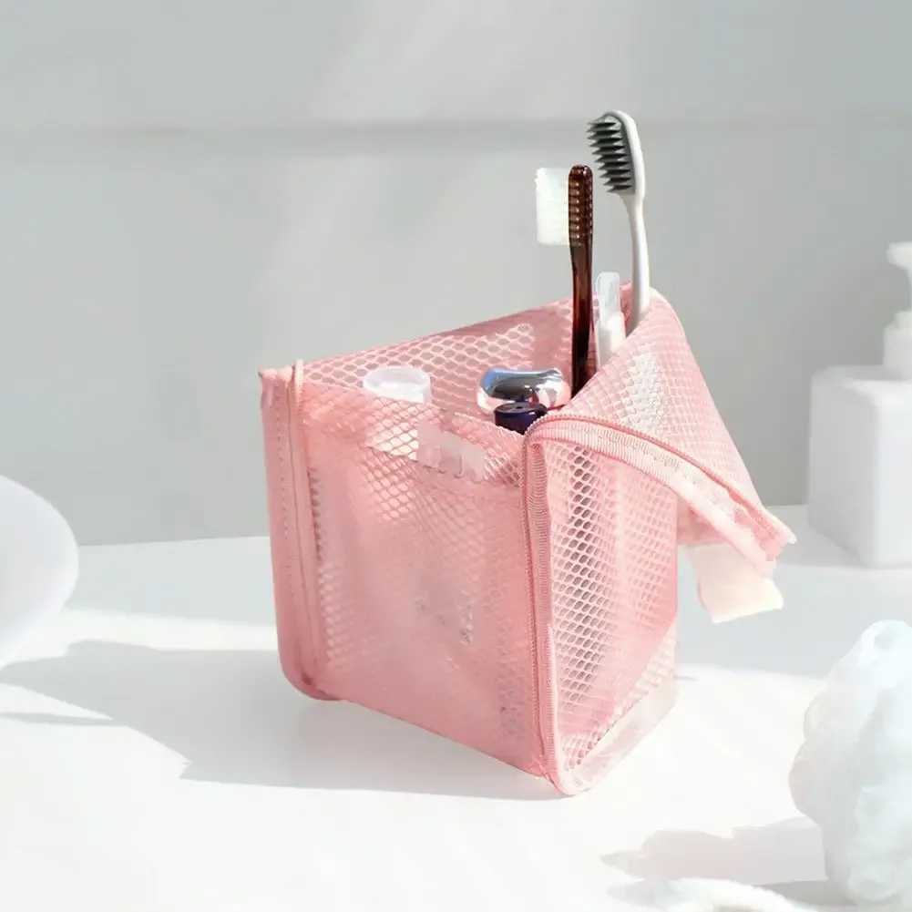 trousse de toilette en maille portable pour femme, organisateur de maquillage de voyage étanche, étui de rangement pour brosse à dents, pochette de beauté