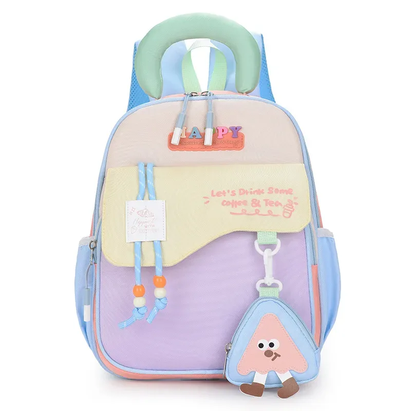 sac à dos enfant color block mignon, en nylon, motif dessin animé, unisexe, pour la maternelle, les voyages et l'école, grande capacité