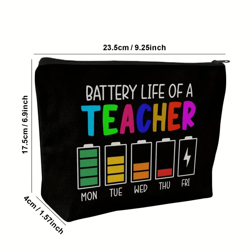 trousse de maquillage sur le thème des enseignants avec un design amusant en forme de batterie, sac à fermeture éclair durable, adapté aux cosmétiques, à la papeterie, aux collations, aux enseignants.