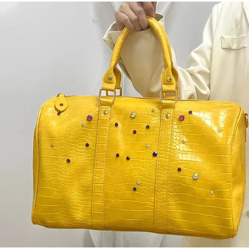 Sac de rangement de sacs de voyage de grande capacité, sac à bandoulière à diamants de couleur motif Crocodile, sac fourre-tout tendance de rue pour les déplacements