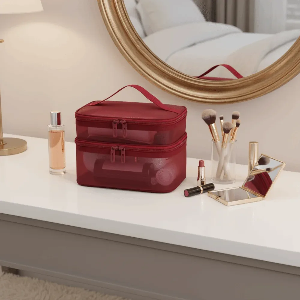 sac de voyage transparent en maille pour cosmétiques, sac de rangement de grande capacité, sac de rangement pour maquillage, sac de toilette à 2/3 couches, sac de toilette pour la gym et la natation