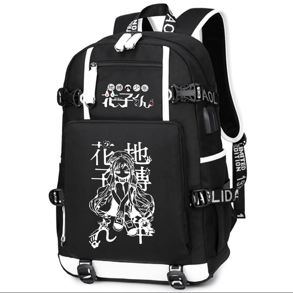 dessin animé toilette lié hanako-kun étudiants école sac à dos pour ordinateur portable oxford bookbag usb charge anime shouler sacs sac à dos décontracté