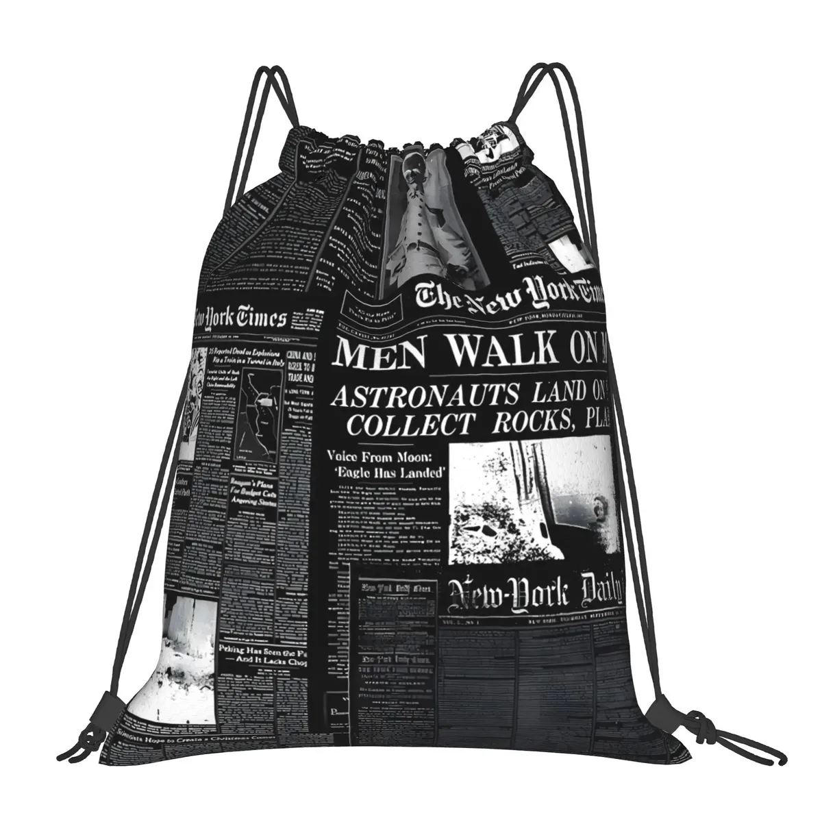 sac à cordon léger à imprimé journal, unisexe, sac de rangement universel pour les voyages et le quotidien
