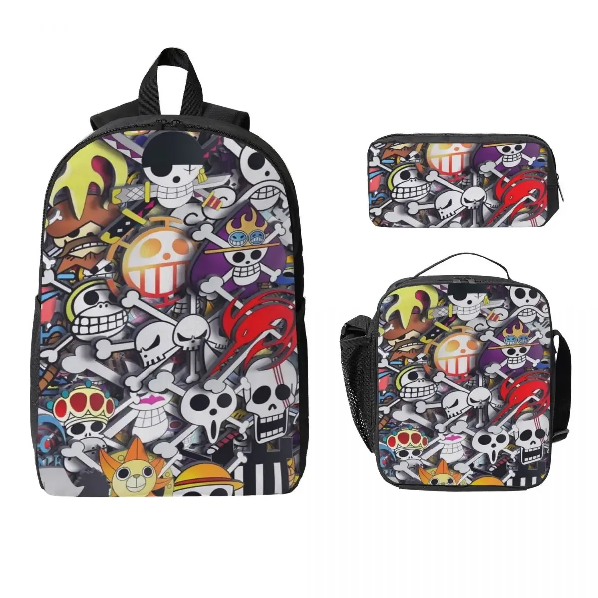 ensemble de 3 sacs à dos luffy one piece pour enfants, avec trousse à crayons, sac à livres et boîte à lunch pour les élèves.