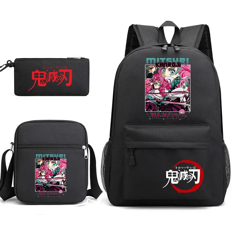 ensemble de sacs à dos d'école imprimés demon slayer, 3 pièces, avec sac à bandoulière, trousse à crayons pour garçons et filles