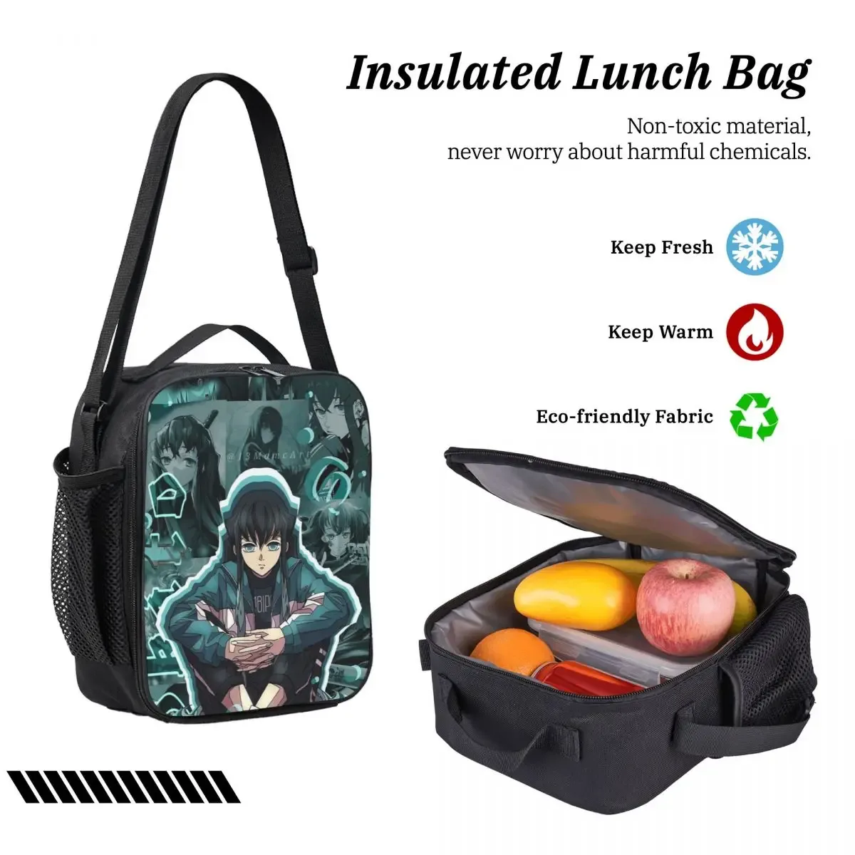 muichiro tokito sac à dos étudiant garçons filles bookbag sac d'école ordinateur portable sacs à bandoulière 3ps sac à déjeuner isolé trousse à crayons