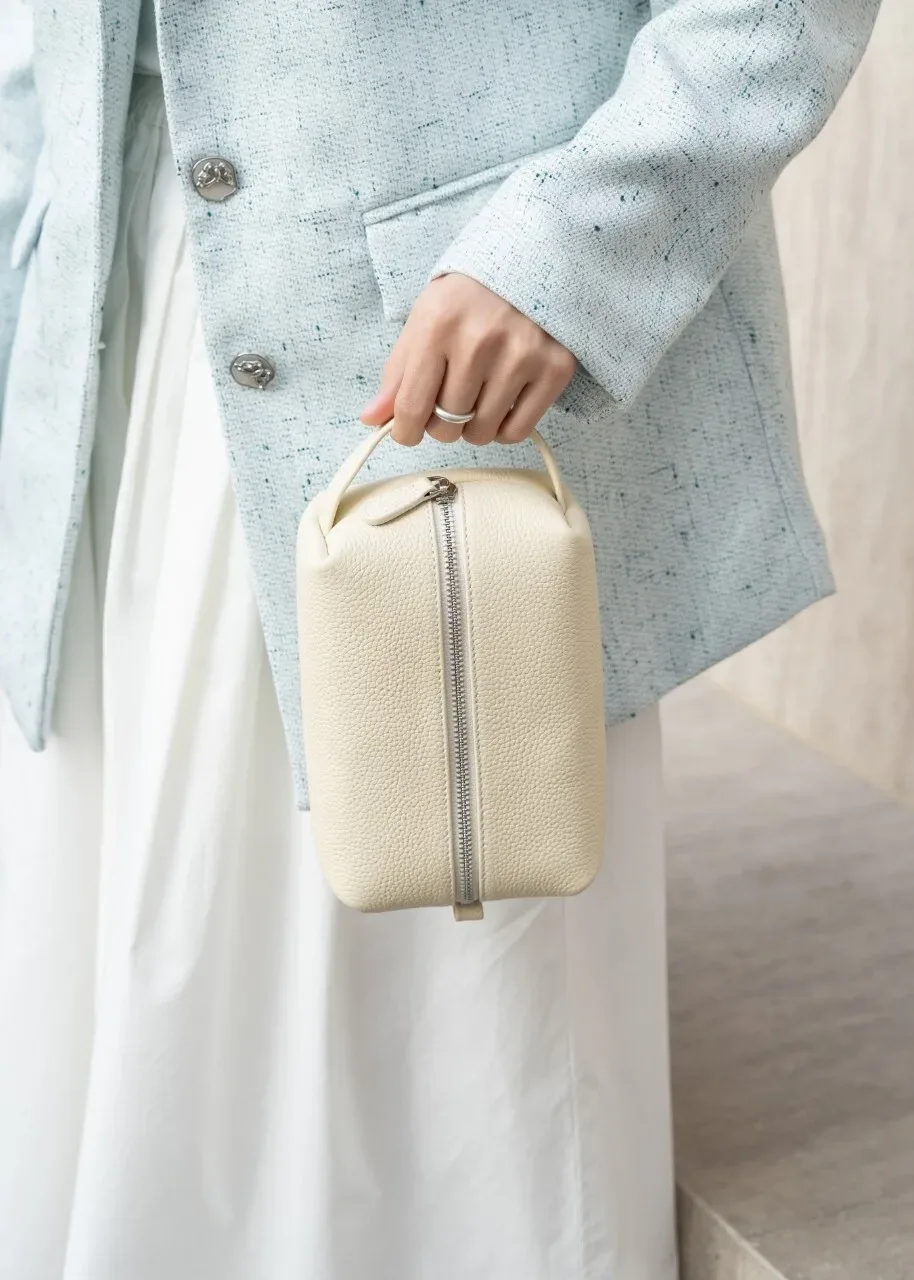 sac de maquillage en cuir véritable de haute qualité, sac à cosmétiques simple, étui de rangement de toilette pour femmes, pochette de rangement portable de voyage pour dames