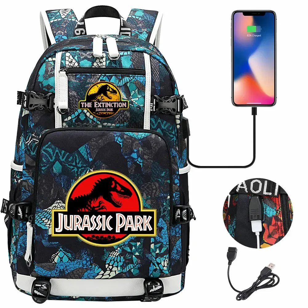 jurassic park world dinosaure sac à dos usb grande capacité étudiant mochila femmes hommes ordinateur portable garçon fille enfants retour à l'école livre sacs