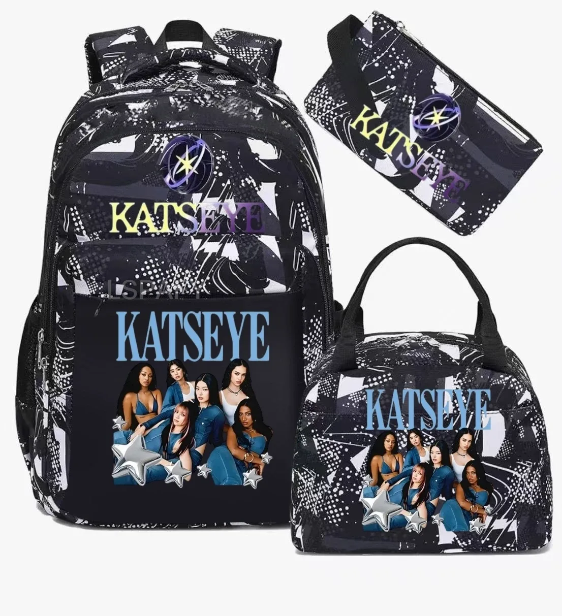 sacs d'école imprimés fashion katseye, ensemble de 3 pièces, sac à dos pour l'école primaire, garçons et filles, sac à dos de sport avec sac à lunch et trousse à crayons