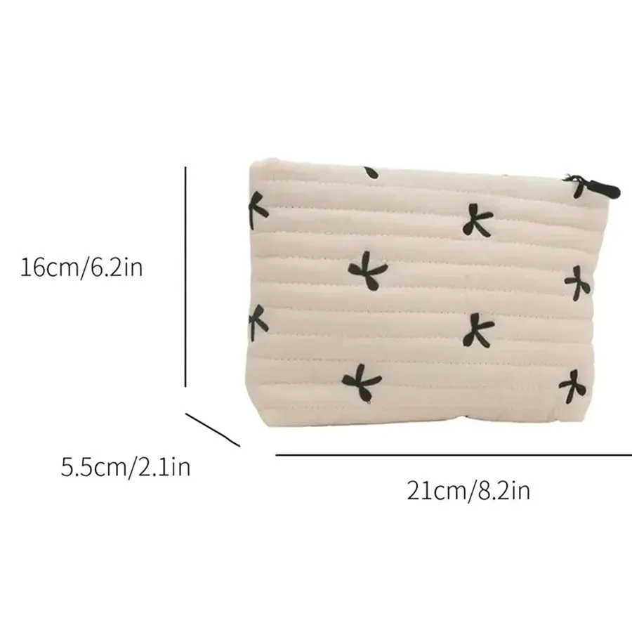 trousse de maquillage mignonne avec fermeture éclair, sac à cosmétiques de grande capacité, sac de rangement de lavage avec nœud brodé