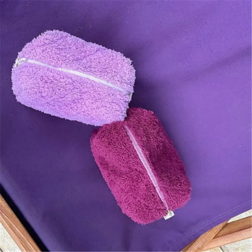 sac à cosmétiques de grande capacité, sac de maquillage design portable en peluche, sac de rangement de style kawaii de couleur pure, rangement de maquillage