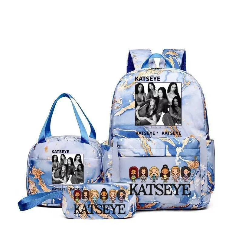 sacs à dos katseye à imprimé amusant avec sacs à lunch, multi-poches, camouflage, pour adolescents, sac à dos de voyage pour ordinateur portable, sac d'école pour femmes, mochila