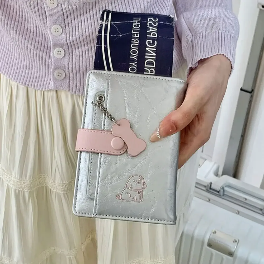 porte-cartes portable en pu, étui de passeport motif chiot mignon, portefeuille de voyage multifonctionnel, clip de passeport pour homme pour l'enregistrement à l'aéroport