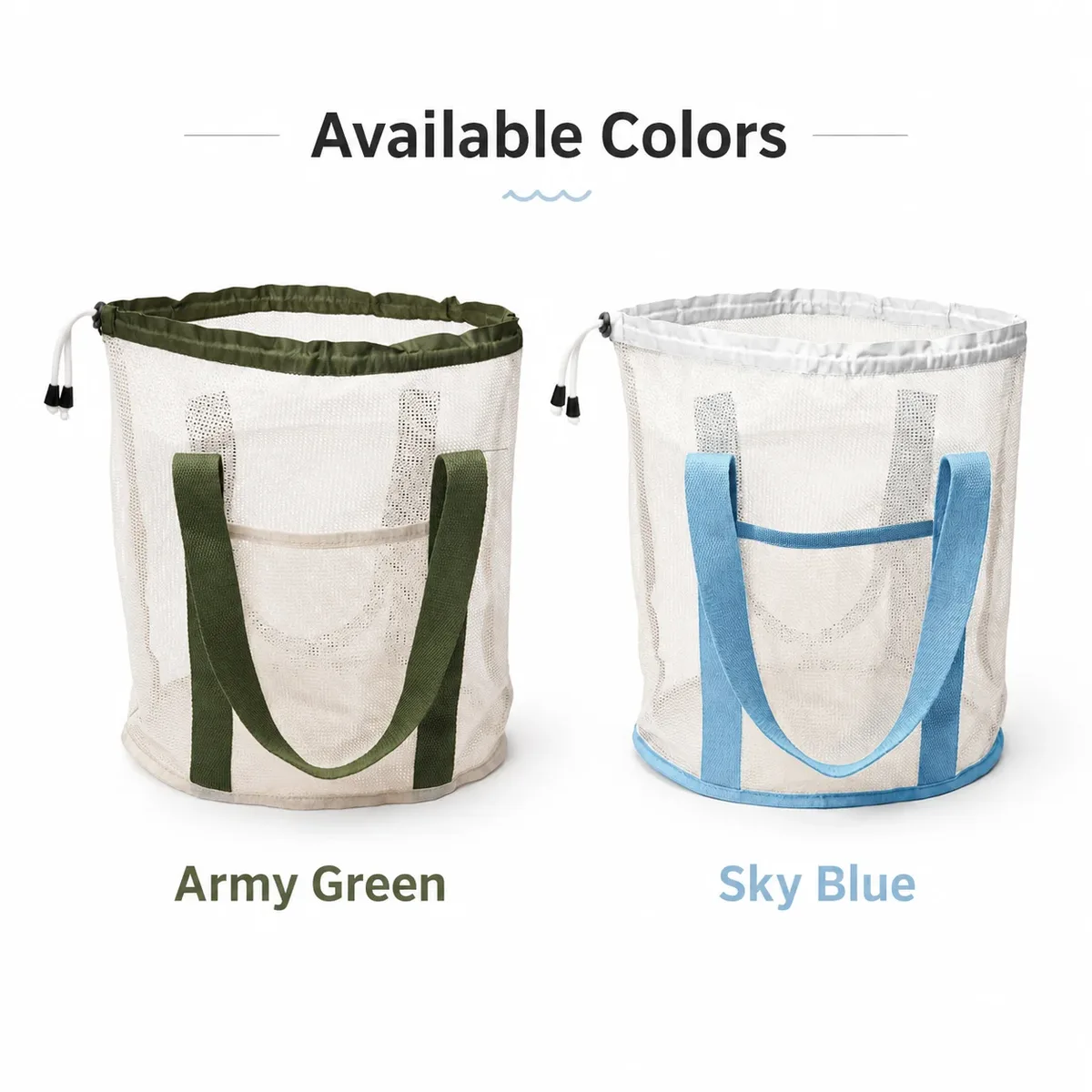 sac de toilette, sac de plage en filet, sac de rangement en filet grande capacité pour la douche en été, sac de rangement portable en filet pour la douche