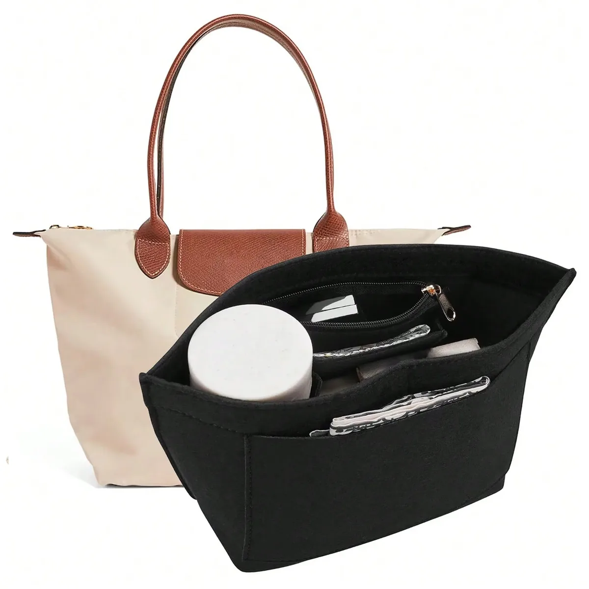 Sac d'insertion en feutre pour sac à main Longchamp, sac de rangement en feutre, sac à maquillage, support de voyage portable, organisateur de sac à main, 4 tailles