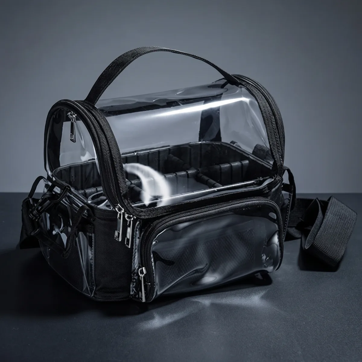 trousse de maquillage avec séparateurs réglables, organiseur de cosmétiques transparent portable pour les voyageurs, comptoir de salle de bain