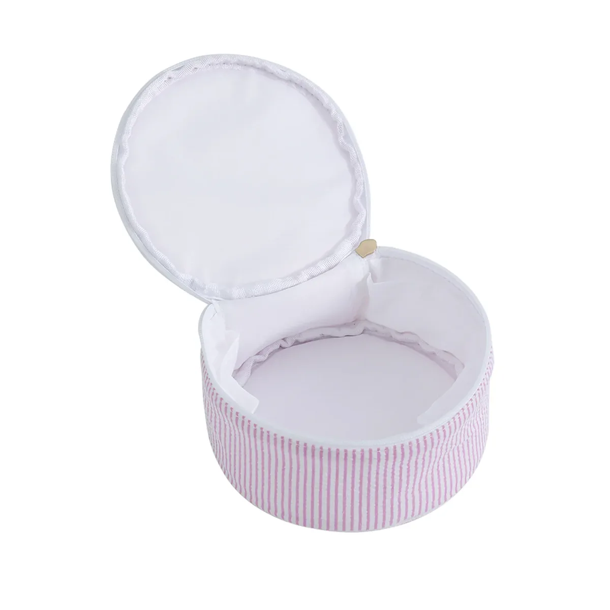 seersucker-trousse de maquillage de grande capacité pour femme, boîte à bijoux de voyage ronde rayée, rangement