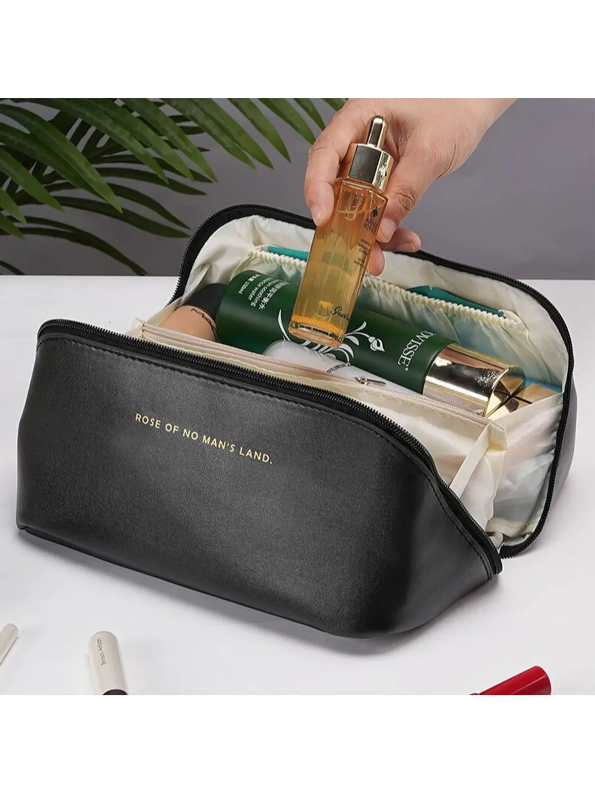 grand sac à cosmétiques de voyage pour femmes, organisateur de maquillage en cuir, trousse de toilette féminine, trousse de maquillage, pochette de rangement, boîte de luxe pour dames