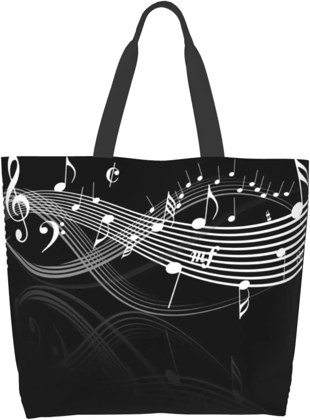grand sac fourre-tout réutilisable pour femme, sac à main décontracté, sac d'épicerie polyvalent, travail en plein air, marche, notes de musique