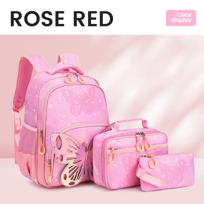 ensemble de sac à dos 3 pièces à motif papillon pour fille, sac d'école pour étudiant avec pochette fourre-tout, sacs à livres imperméables, ensemble de cartable de rêve kawaii