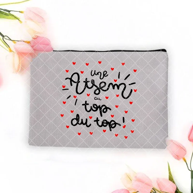 merci atsem – trousse de maquillage imprimée française, grande trousse à crayons, fournitures de papeterie scolaire, sac de rangement, pochette de lavage de voyage, cadeaux pour atsem
